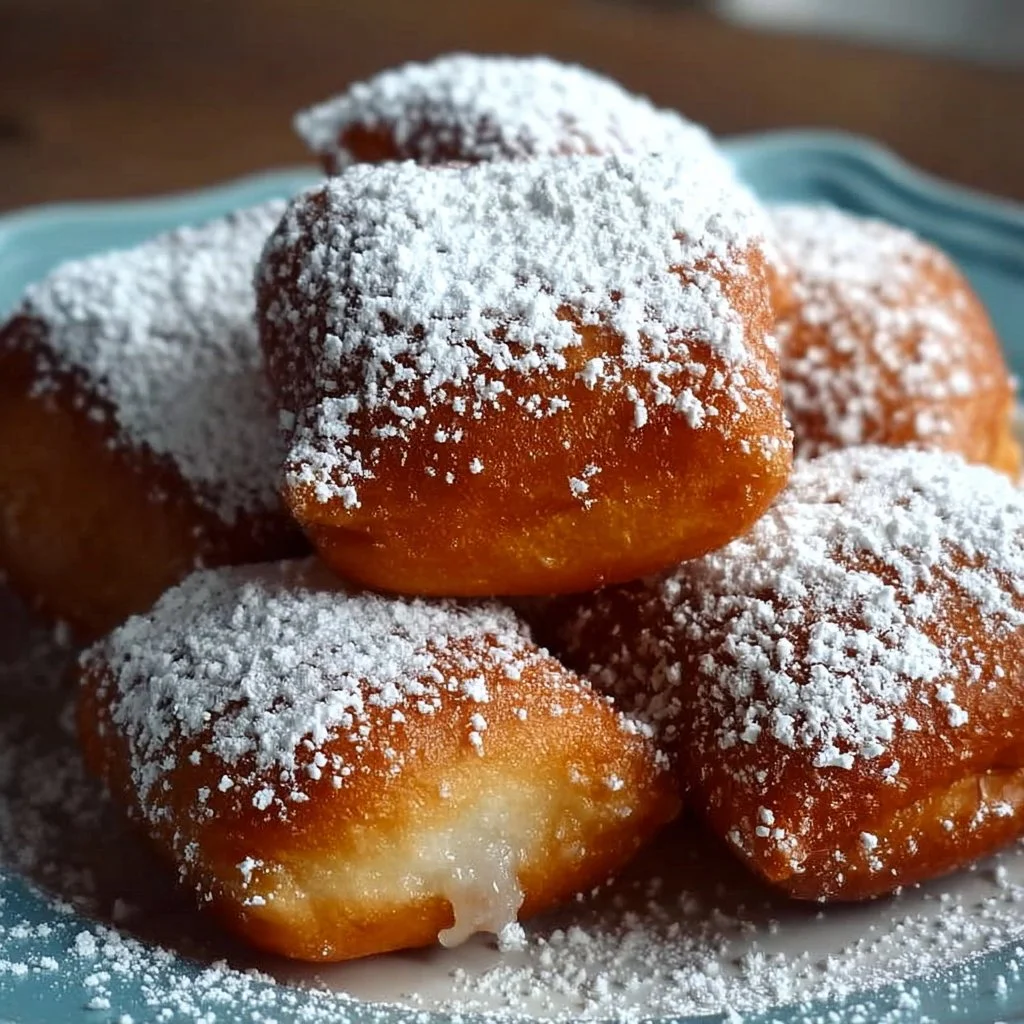 Easy Vanilla French Beignets 2 Freshly made easy vanilla beignets dusted with powdered sugar