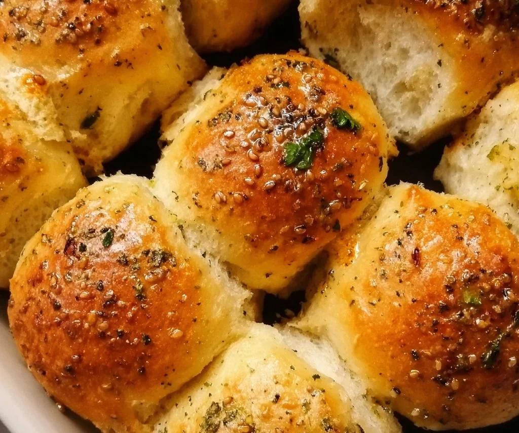 Garlic Bread Rolls 2 Freshly baked garlic bread rolls on a wooden table