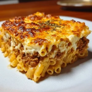 Greek Pastitsio 3 Delicious Greek Pastitsio served on a plate with cheesy béchamel sauce.