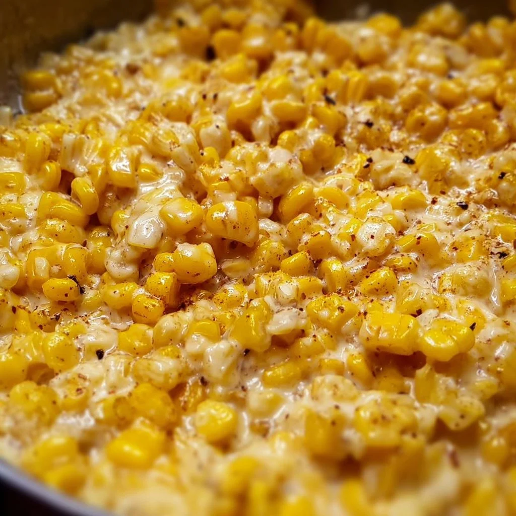 Honey Butter Skillet Corn 2 Delicious honey butter skillet corn served in a pan, garnished with herbs.