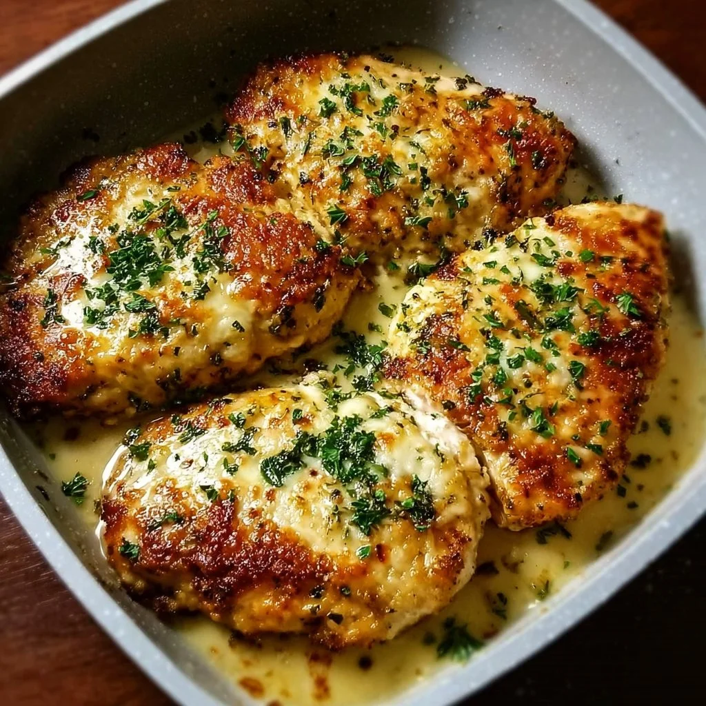 Keto Garlic Parmesan Chicken 2 Keto Garlic Parmesan Chicken on a plate garnished with herbs