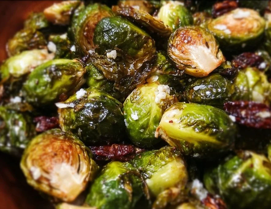 Maple-Balsamic Roasted Brussels Sprouts 1 Maple-Balsamic Roasted Brussels Sprouts on a baking tray