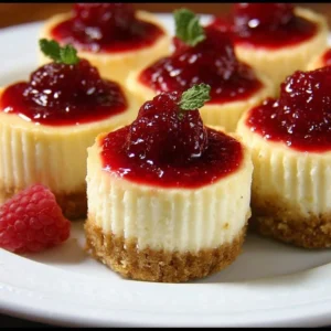 Mini New York Style Cheesecakes 3 Plate of Mini New York Style Cheesecakes with fresh berries