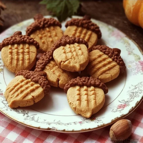 Plate of Nutter Butter Acorn Cookies decorated with chocolate and sprinkles