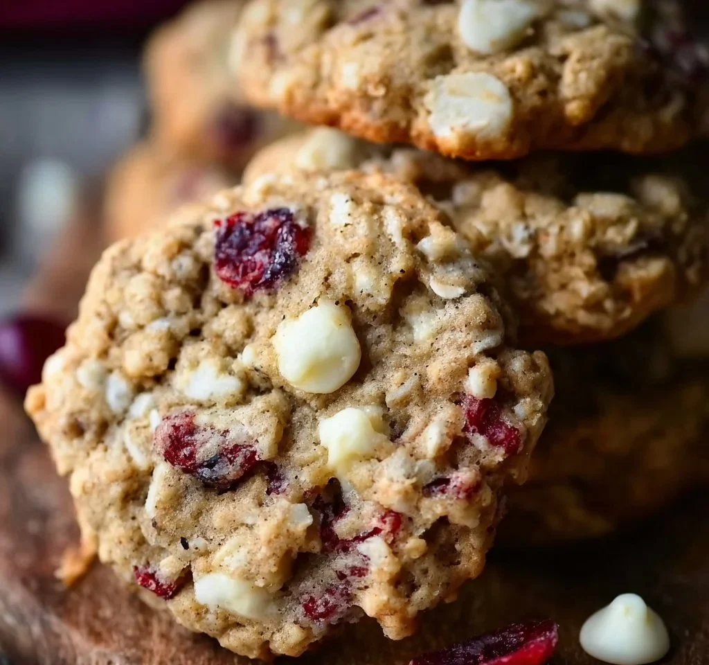 Oatmeal cranberry cookies with fresh cranberries and white chocolate chips