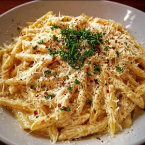 One Pot Creamy Garlic Pasta served in a bowl with fresh herbs