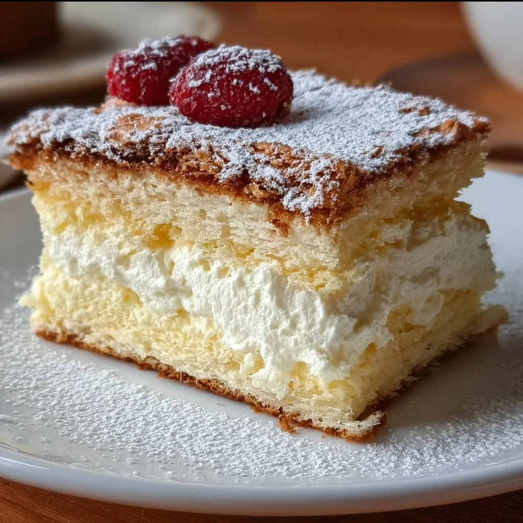 Papal Cream Cake 1 Delicious Papal Cream Cake topped with creamy frosting and fresh fruit