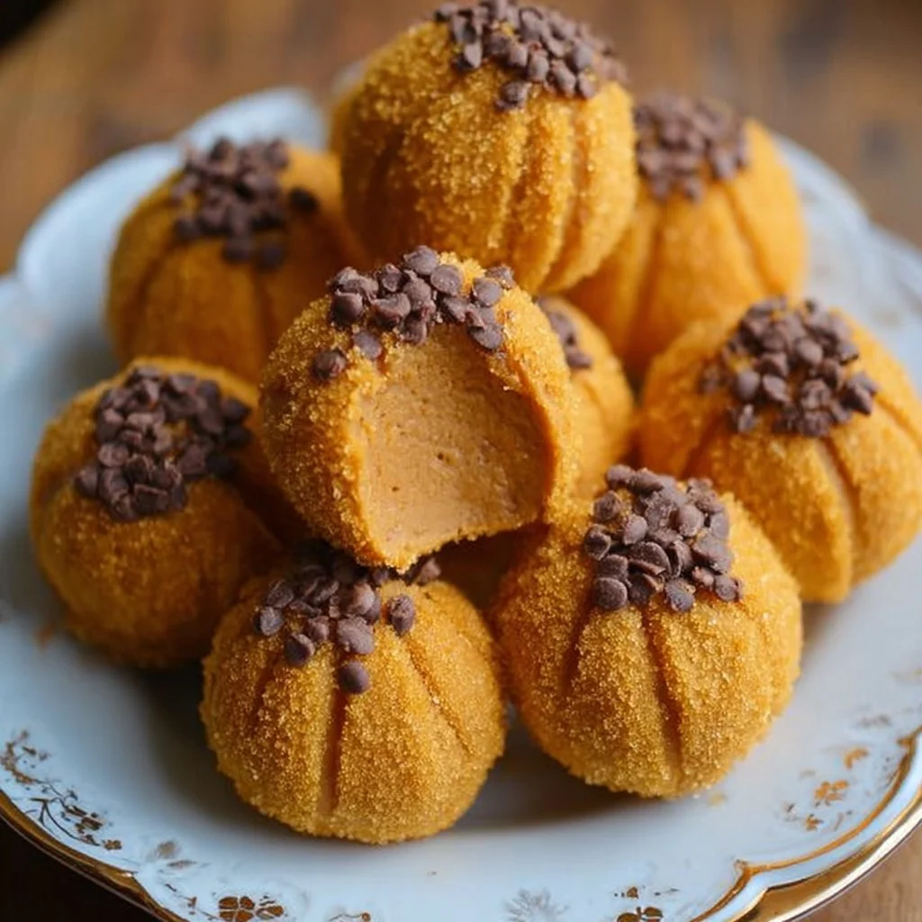 Pumpkin Cheesecake Truffles 2 Delicious pumpkin cheesecake truffles topped with chocolate and spices