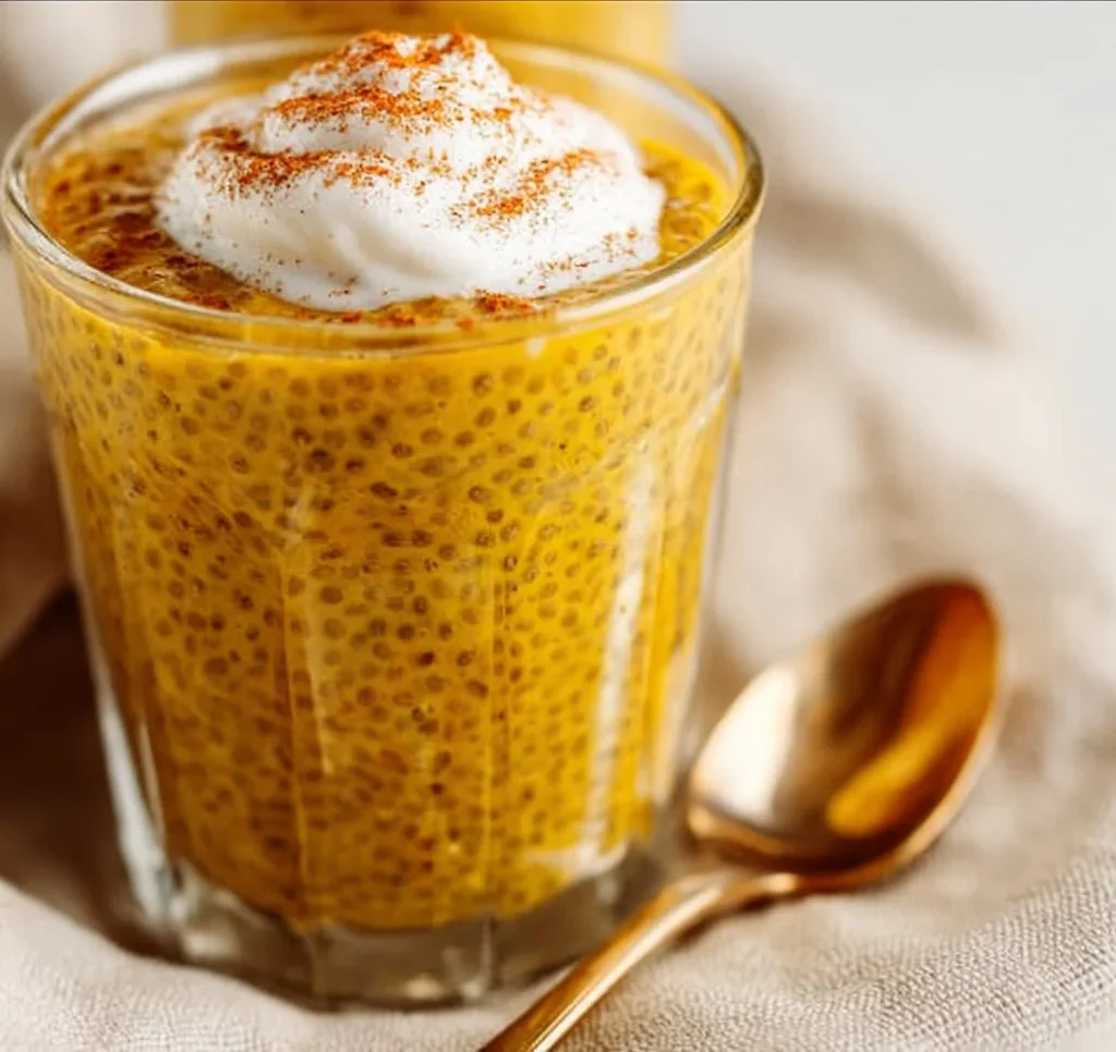 Deliciously spiced pumpkin chia pudding in a bowl topped with nuts