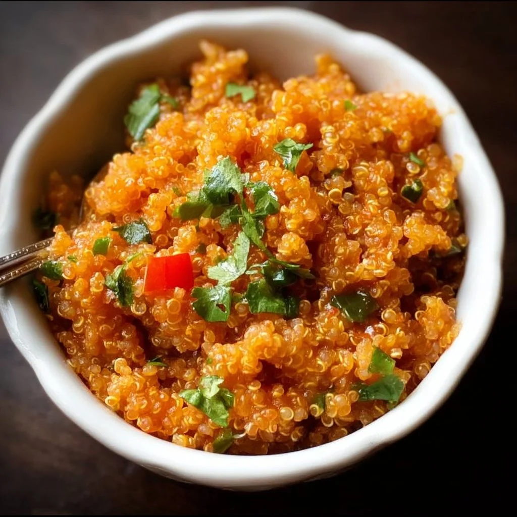 Quick and Easy Spanish Quinoa 2 Bowl of colorful and nutritious Spanish quinoa with vegetables and spices