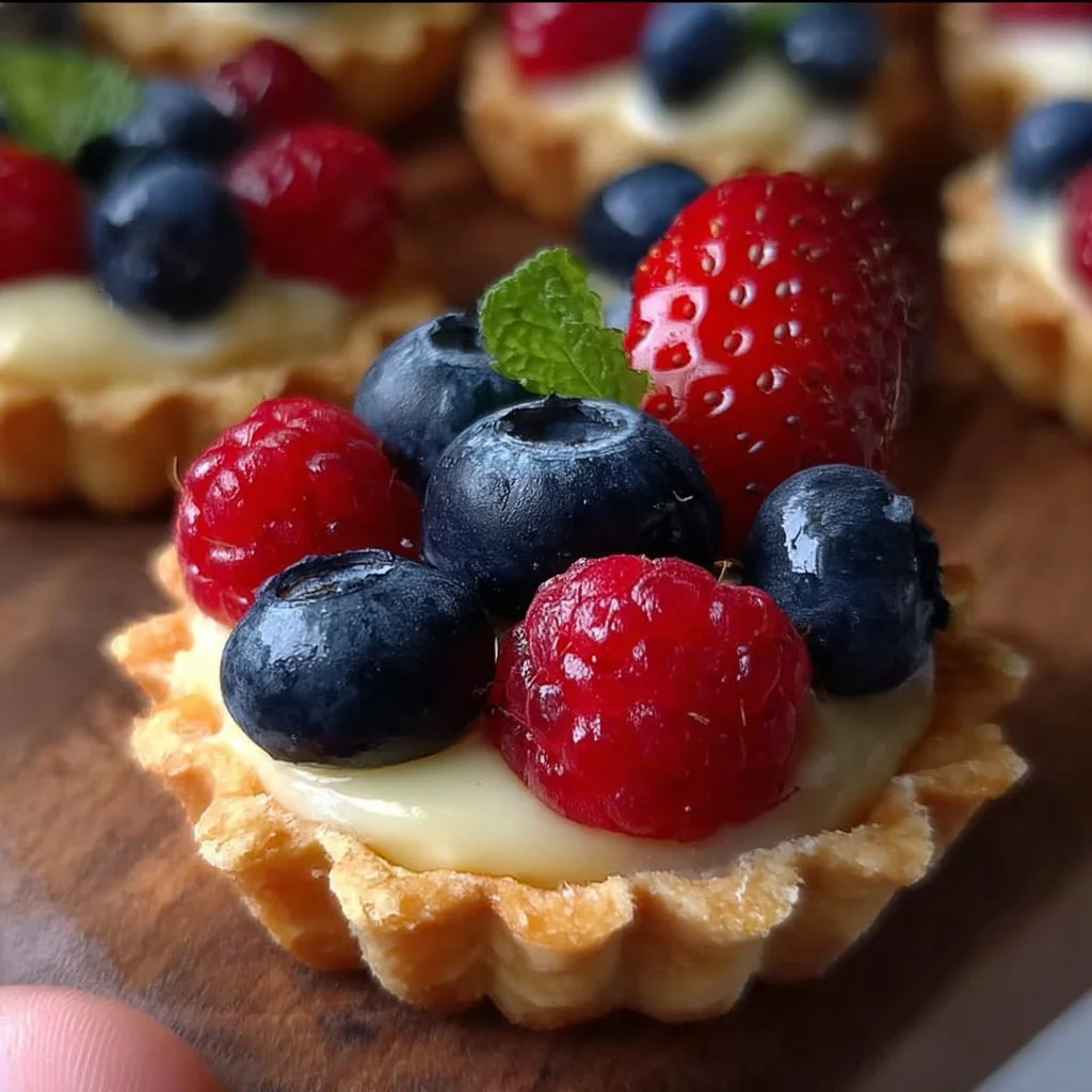 Red, White, and Blue Mini Tartlets 2 Delicious red, white, and blue mini tartlets for festive celebrations.