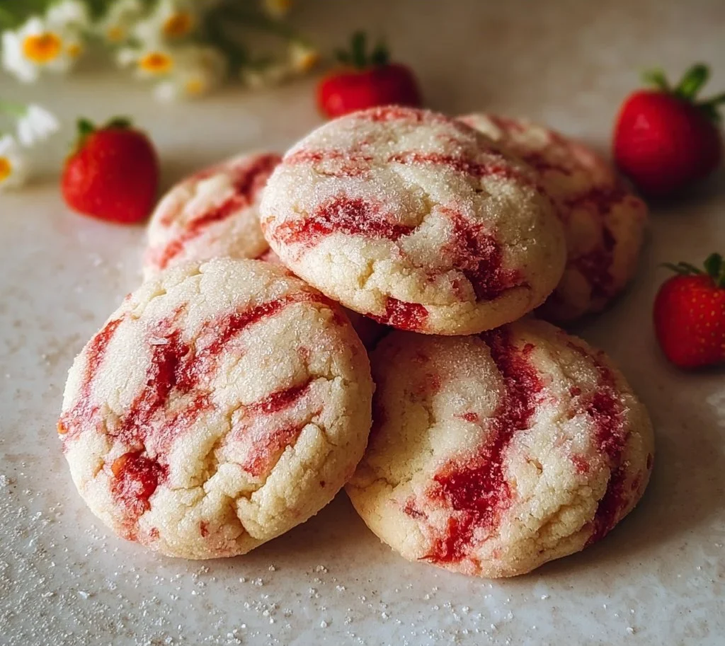 Strawberry Cheesecake Cookies Recipe 2 Freshly baked strawberry cheesecake cookies on a plate