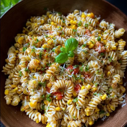 Street Corn Pasta Salad 3 Delicious Street Corn Pasta Salad with fresh ingredients and colorful toppings.