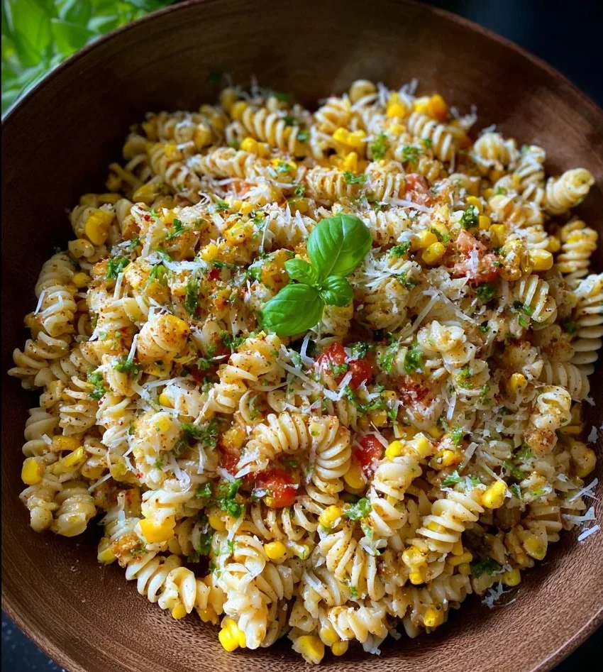 Street Corn Pasta Salad 2 Delicious Street Corn Pasta Salad with fresh ingredients and colorful toppings.