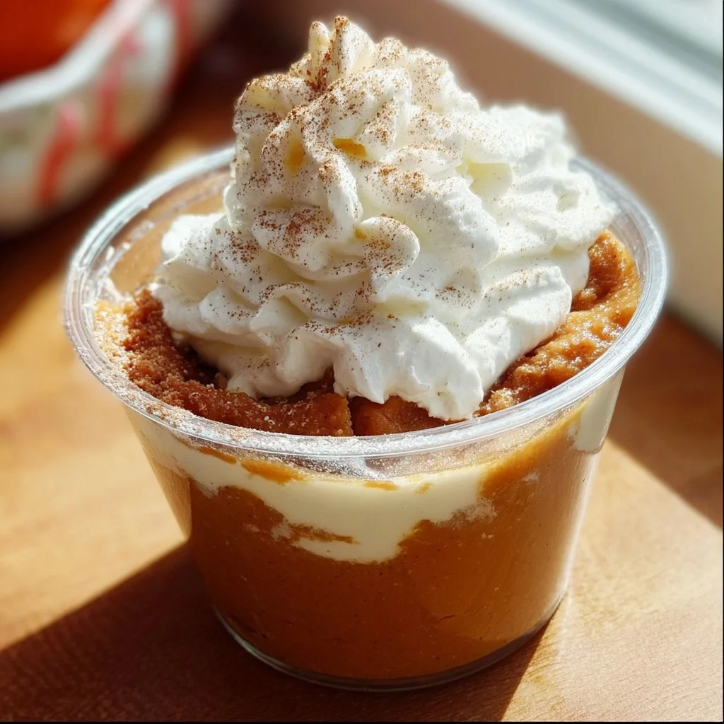 Super Easy Pumpkin Pie in a Cup 2 Delicious super easy pumpkin pie served in a cup, perfect for fall celebrations.