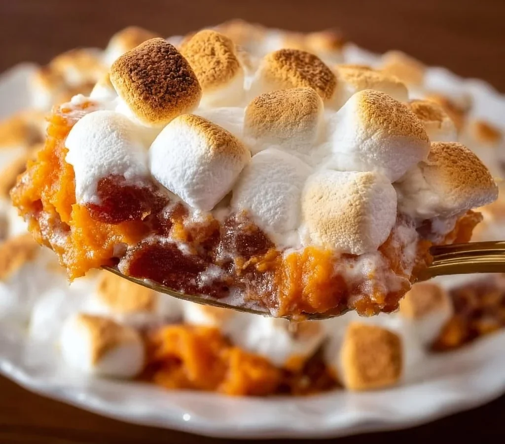 Sweet Potato Casserole with Marshmallows 1 Delicious sweet potato casserole topped with marshmallows, perfect for the holidays.