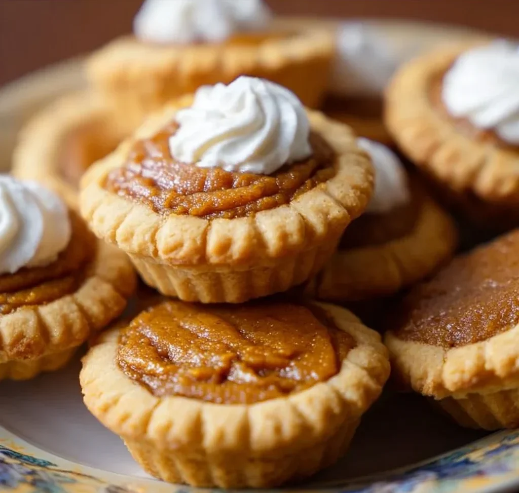 Thanksgiving Pumpkin Pie Cookies 2 Thanksgiving pumpkin pie cookies arranged on a festive platter.