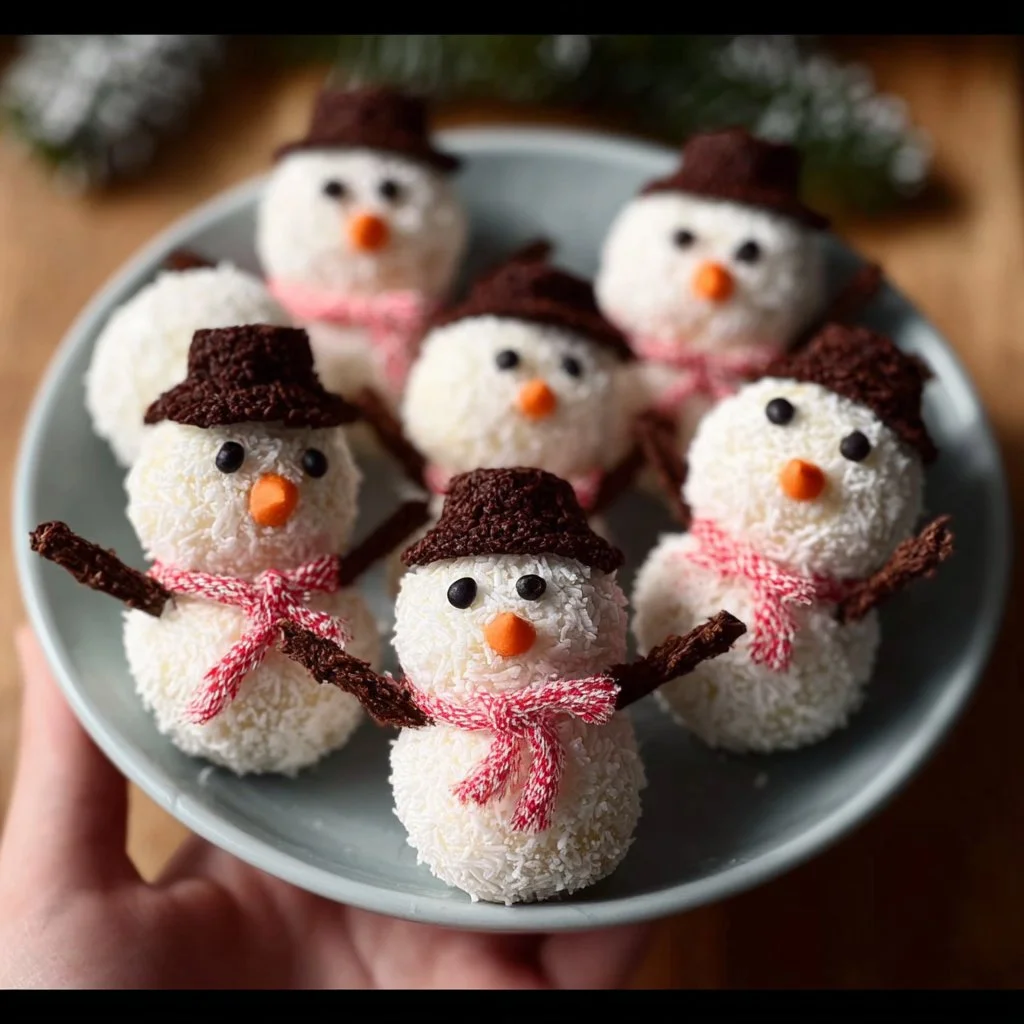 Cute snowmen truffles for a no-bake holiday treat.