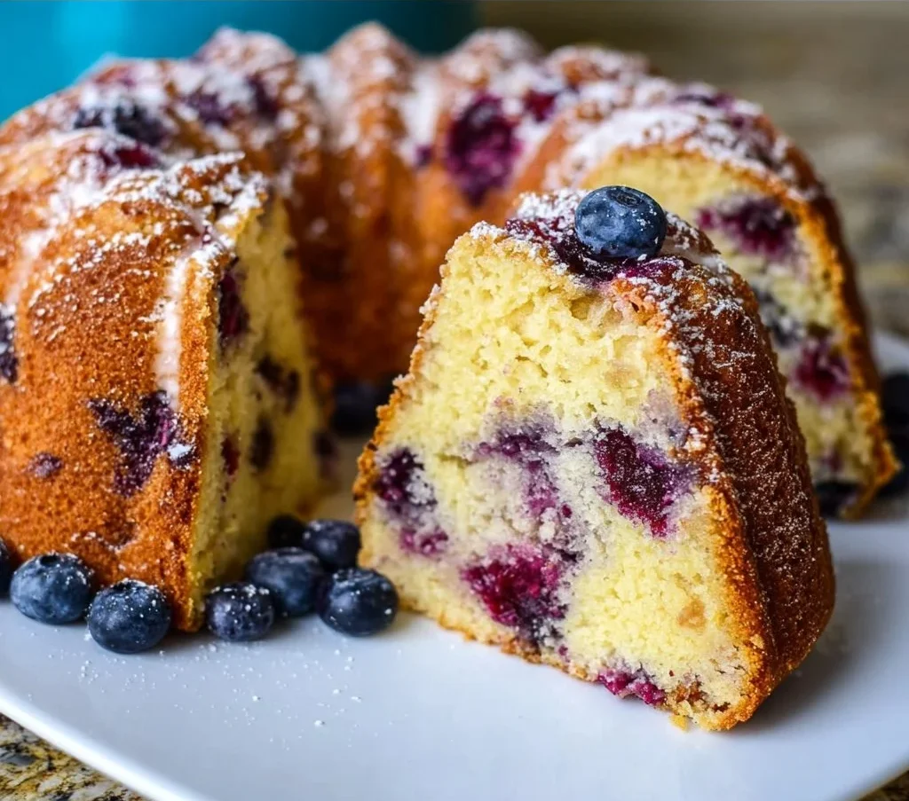 Blueberry Sour Cream Cake 2 Delicious blueberry sour cream cake with fresh blueberries and creamy texture