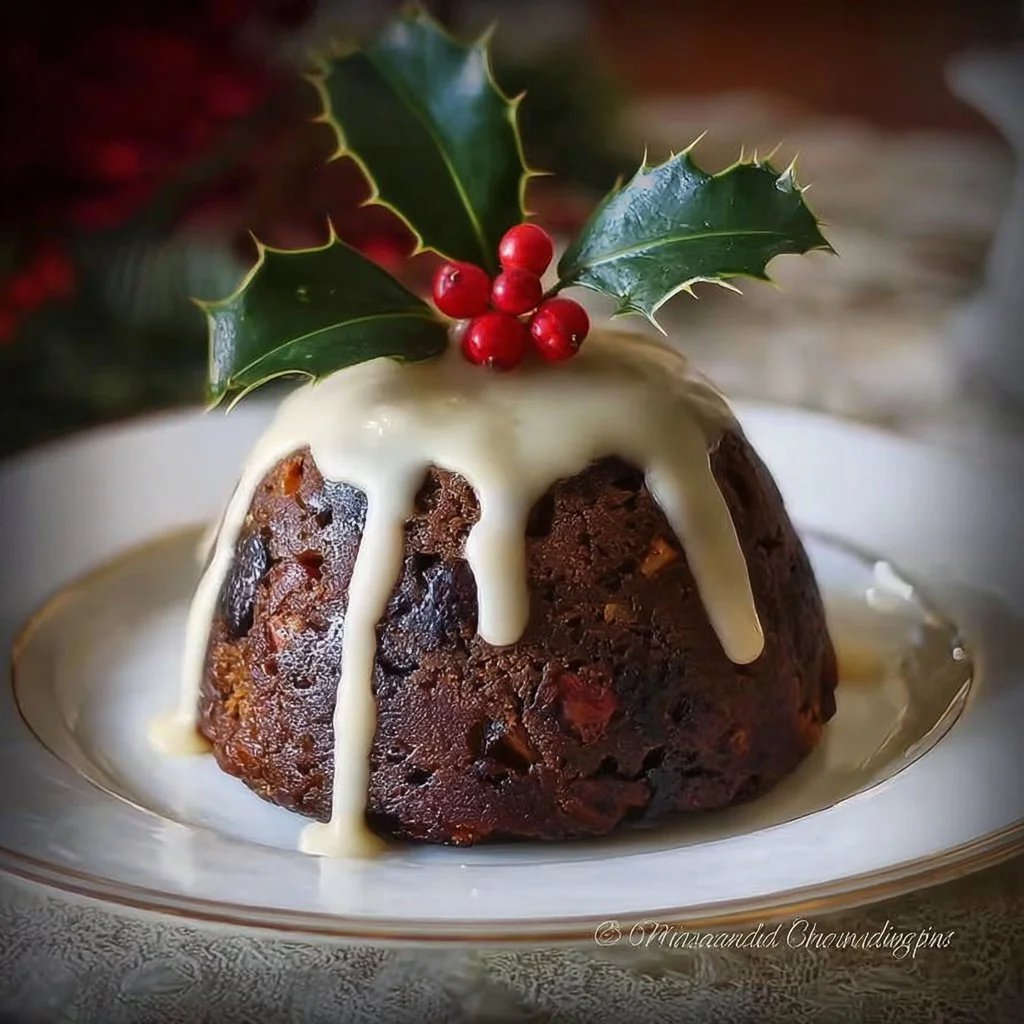 Traditional British Christmas Pudding 2 Traditional British Christmas Pudding served on a festive table