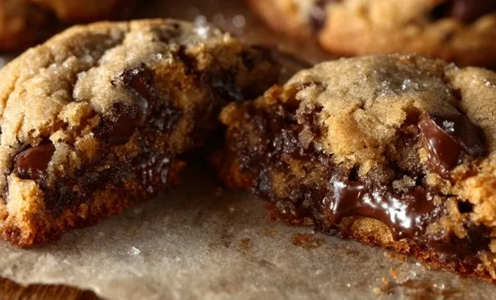 Ultra Thick Bakery Style Chocolate Chip Cookies - Crispy Edges, Gooey Centers, and Loaded with Chocolate! 2 Ultra thick chocolate chip cookies with crispy edges and gooey centers