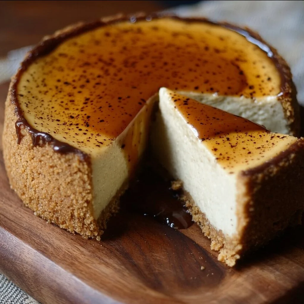 Vanilla Bean Brown Butter Cheesecake 1 Slice of Vanilla Bean Brown Butter Cheesecake topped with caramel drizzle