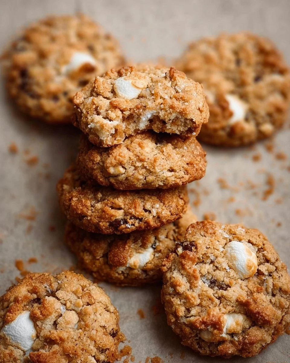Brown Butter Marshmallow Crispy Cookies 1 Freshly baked brown butter marshmallow crispy cookies on a cooling rack.