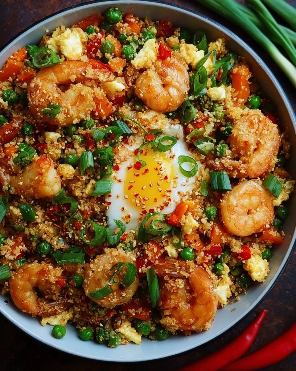 Delicious Cauliflower Shrimp Fried Rice served in a bowl