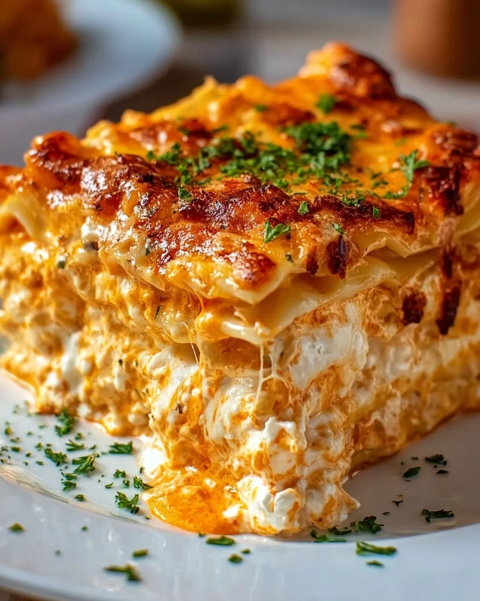 Cheesy Buffalo Ranch Chicken Lasagna 1 Cheesy Buffalo Ranch Chicken Lasagna dish served on a plate