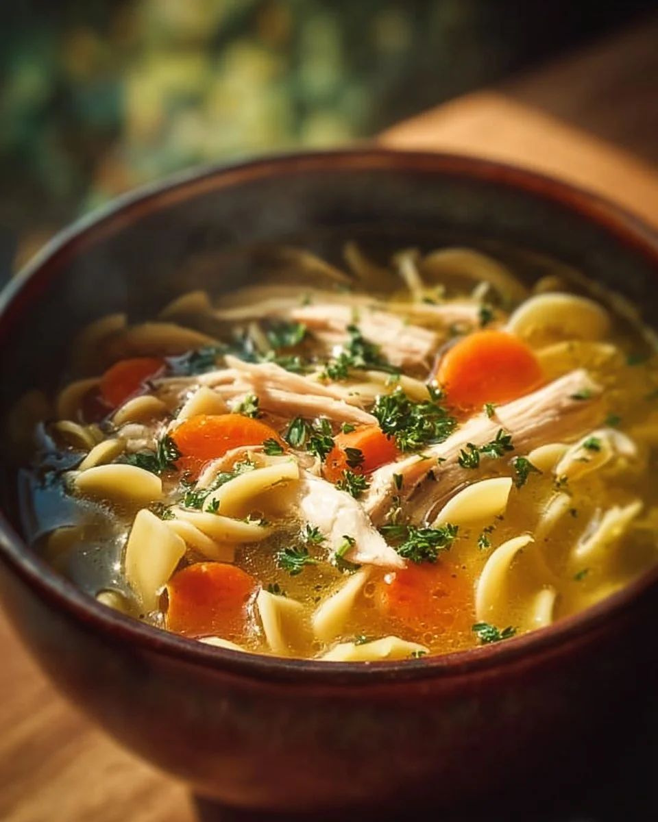 Classic Chicken Noodle Soup 1 Bowl of classic chicken noodle soup with fresh herbs and noodles