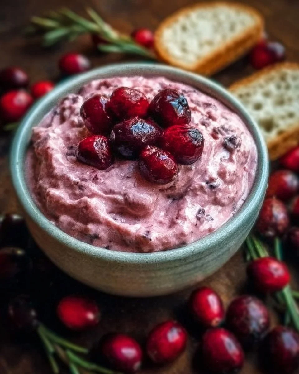 Delicious cranberry aioli served in a small bowl with fresh herbs