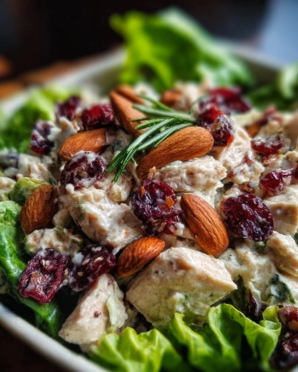 Cranberry Almond Chicken Salad 1 Deliciously prepared Cranberry Almond Chicken Salad served in a bowl.