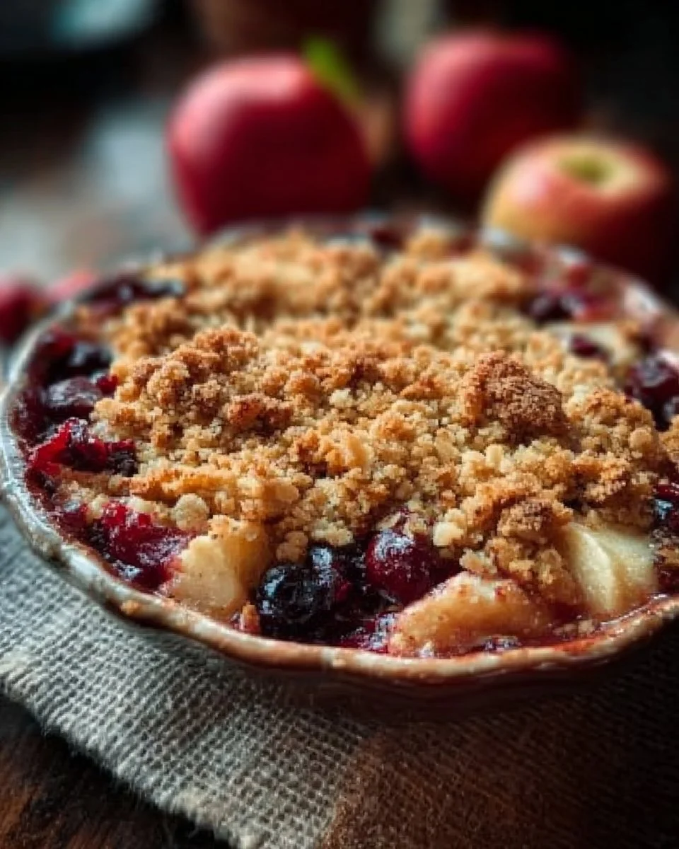 Delicious cranberry apple crisp dessert with a golden oat topping