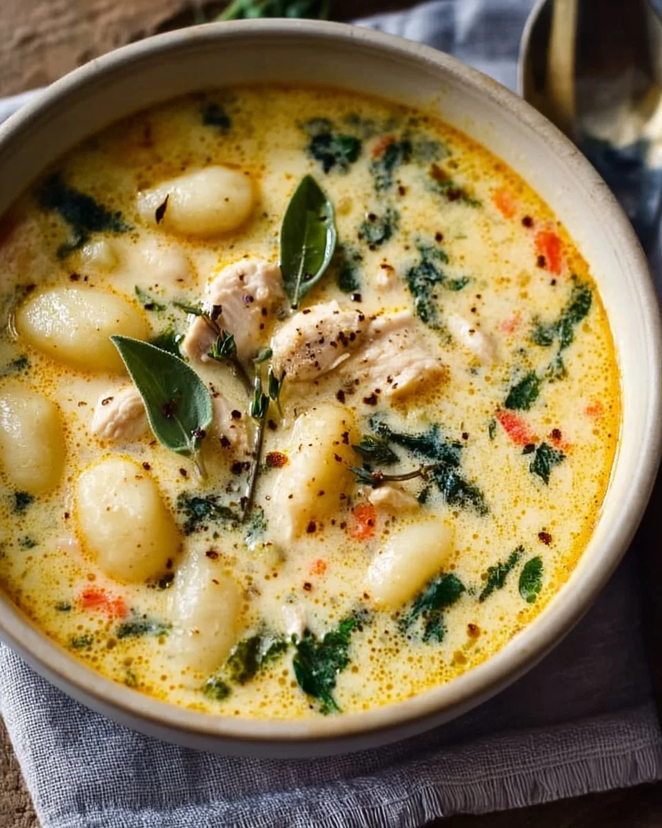 Creamy Chicken Gnocchi Soup That Warms Your Soul 1 Bowl of creamy chicken gnocchi soup garnished with fresh herbs