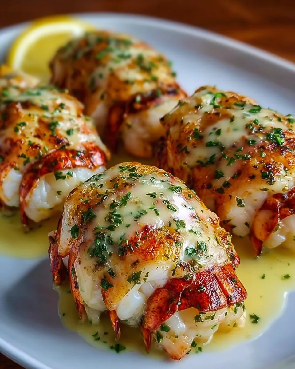 Creamy Garlic Butter Lobster Tails 1 Delicious creamy garlic butter lobster tails served on a plate.