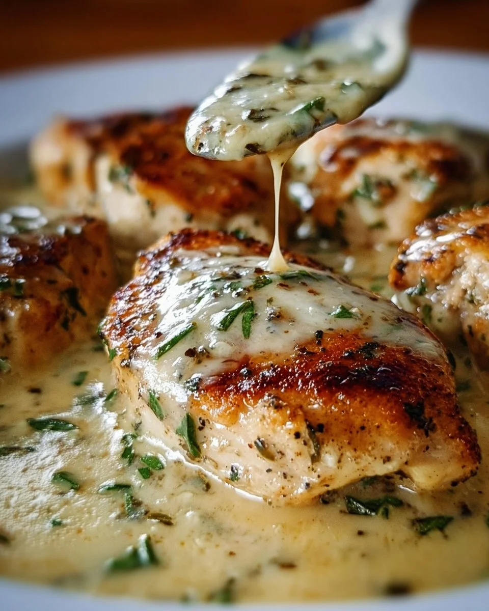 Creamy Garlic Parmesan Chicken in a Dreamy Sauce 1 Plate of creamy garlic parmesan chicken in a rich sauce