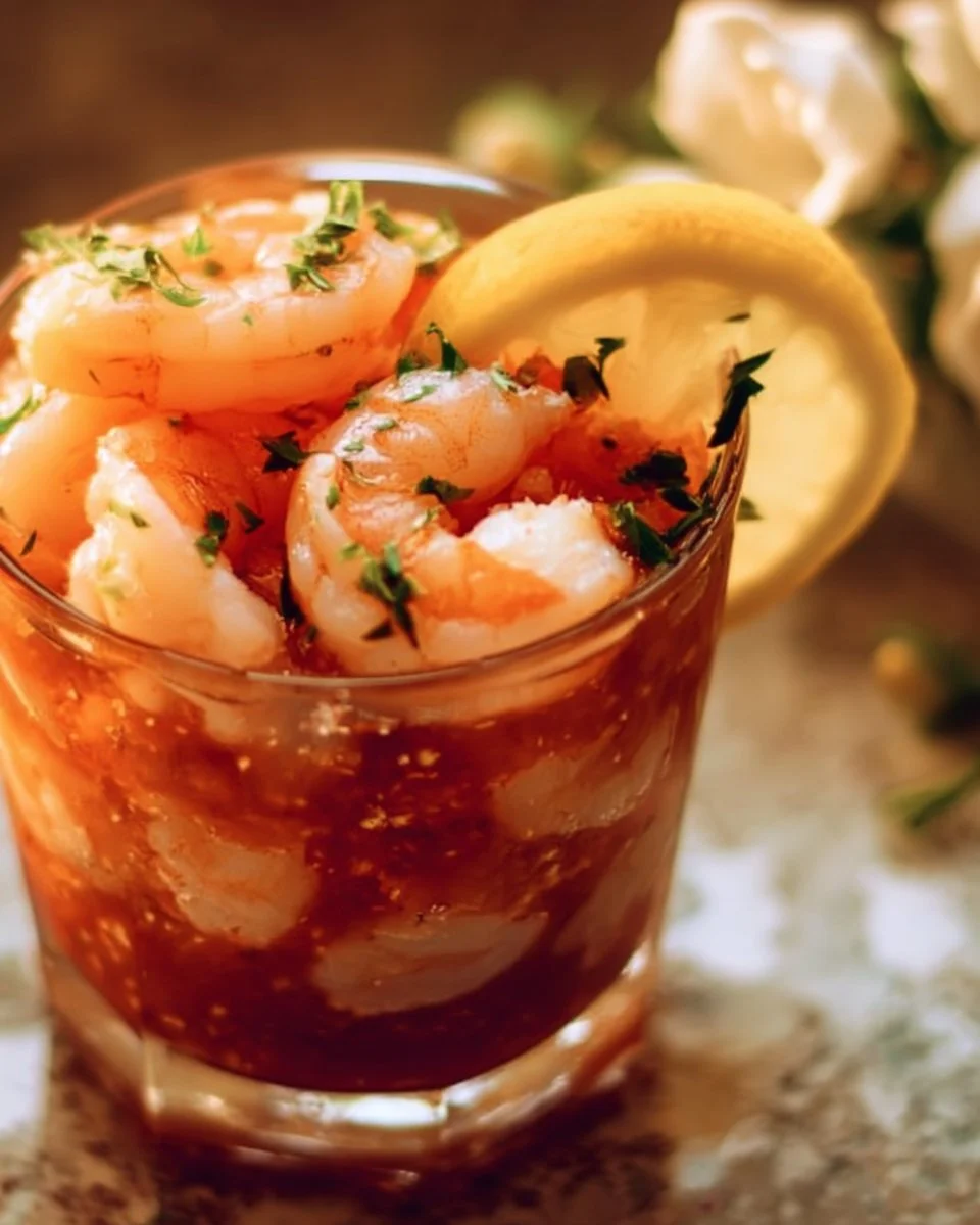 Cupid’s Shrimp Cocktail 1 Cupid's Shrimp Cocktail served elegantly with a tangy dipping sauce