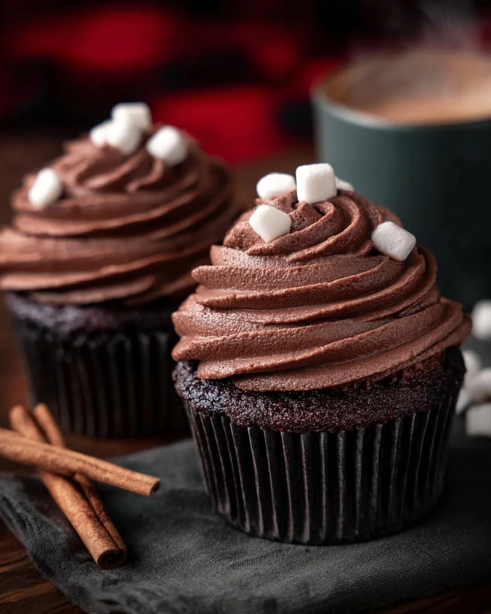 Dark Chocolate Cupcakes with Chocolate Ganache and Hot Cocoa Frosting 1 Dark chocolate cupcakes with chocolate ganache and hot cocoa frosting