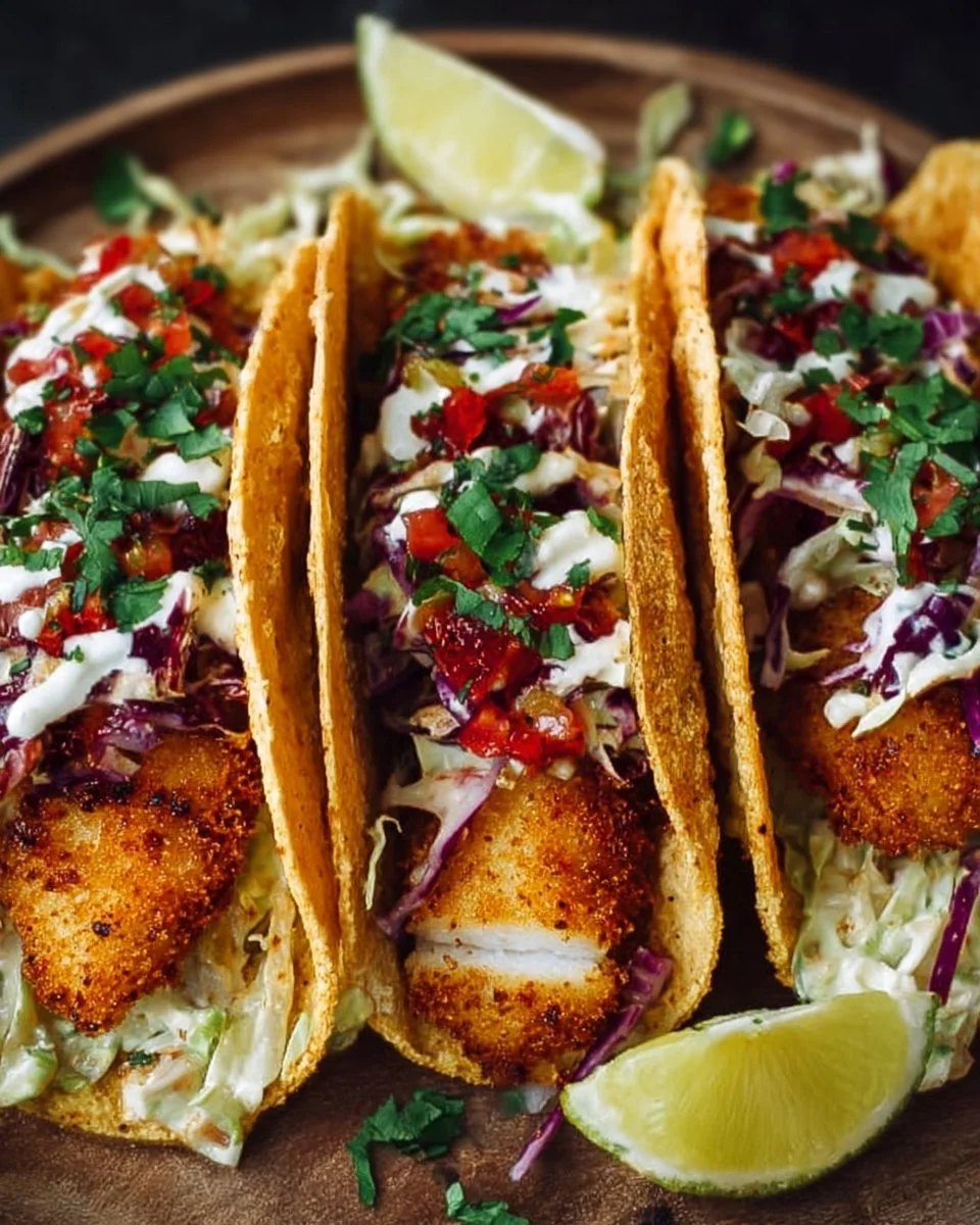 Easy Crispy Fish Tacos 1 Easy Crispy Fish Tacos garnished with fresh ingredients