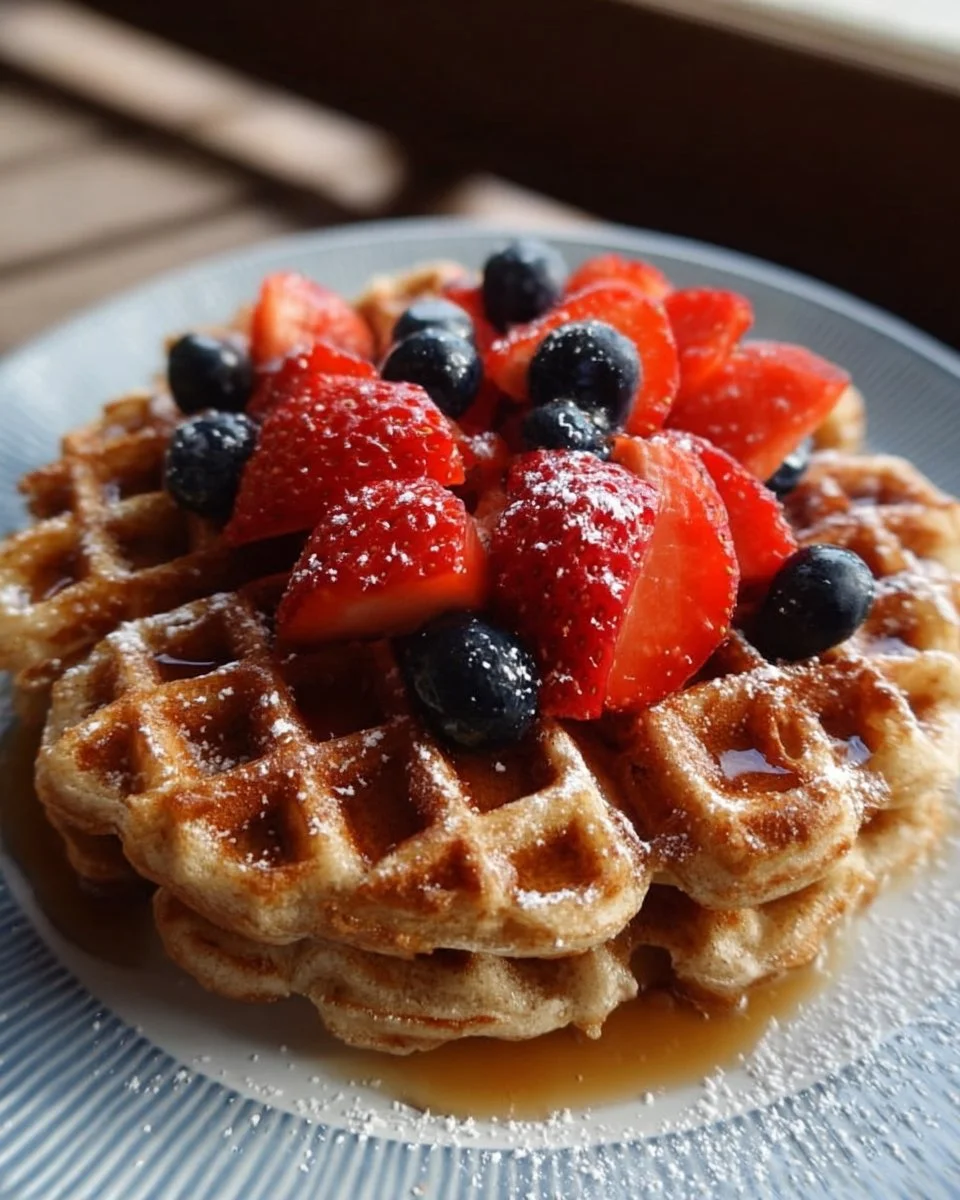 Easy Protein Waffle Recipe 1 Delicious homemade protein waffle served with fresh fruits and syrup