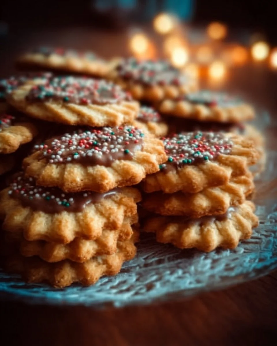 Festive Ritz Cracker Christmas Cookies 1 Festive Ritz Cracker Christmas Cookies topped with icing and sprinkles.