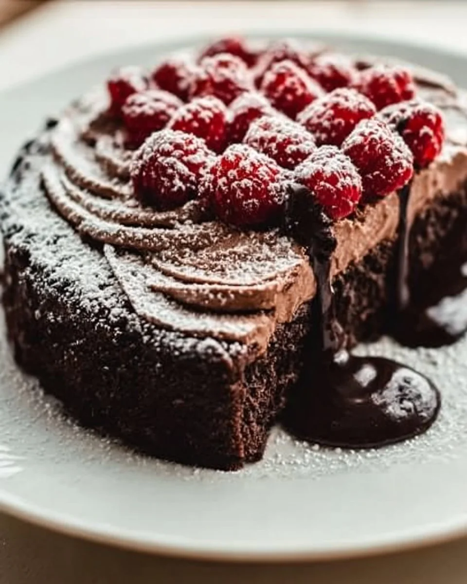Flourless Chocolate Cake 1 Deliciously rich Flourless Chocolate Cake topped with chocolate ganache.