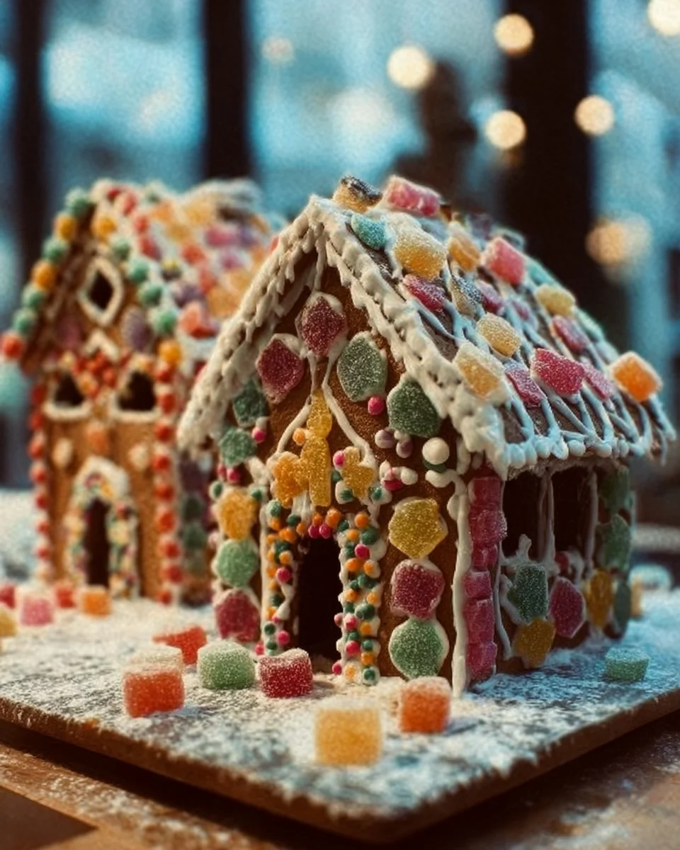 Gingerbread Houses 1 Beautifully decorated gingerbread houses with candy and icing details