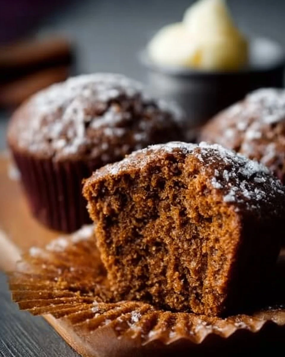 Gingerbread Muffins 1 Freshly baked gingerbread muffins topped with spices and served on a rustic plate