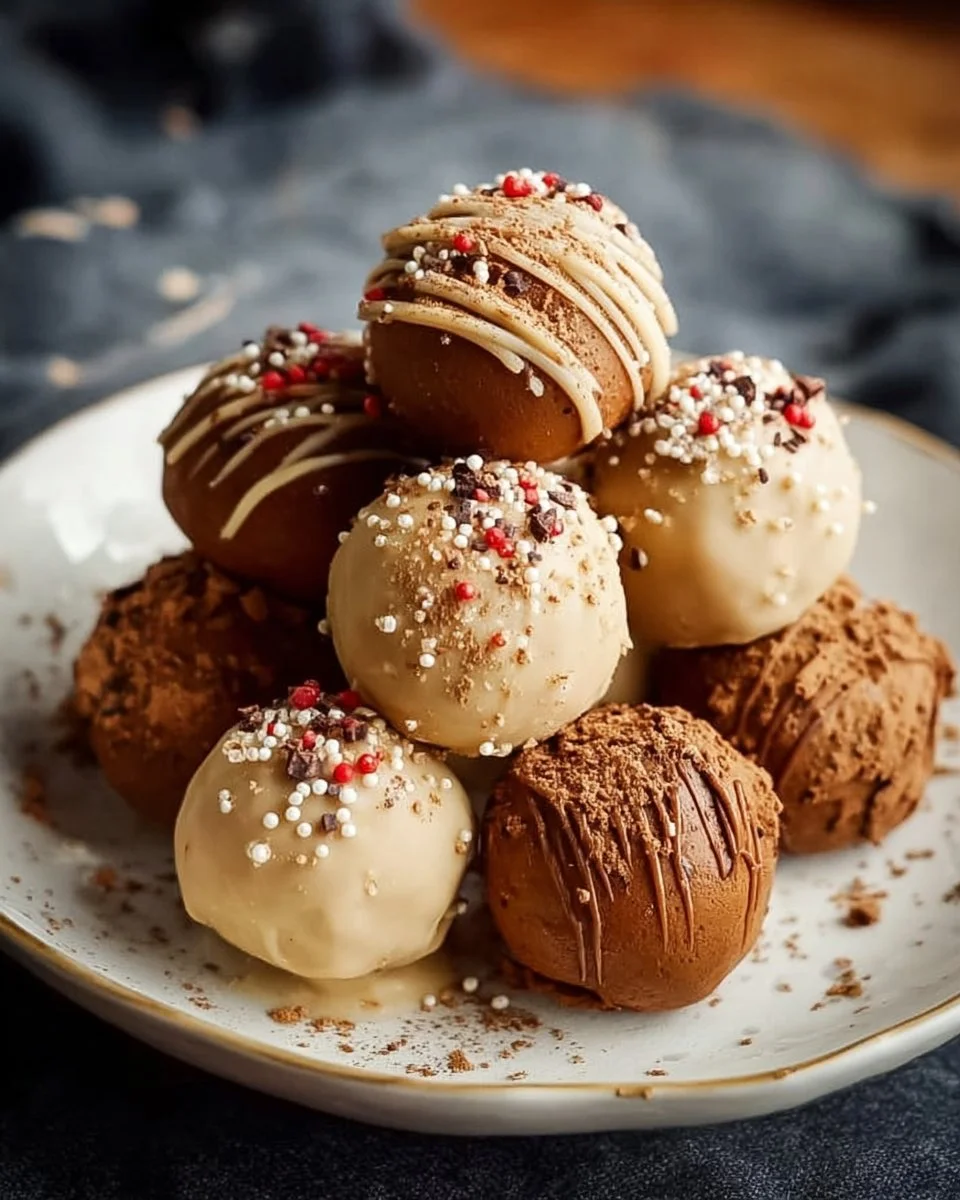 Delicious homemade Gingerbread Truffles decorated for the holidays.