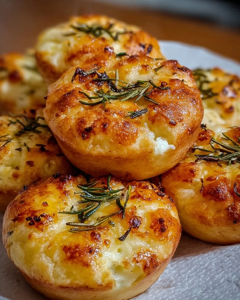 Golden crust garlic rosemary focaccia muffins fresh out of the oven