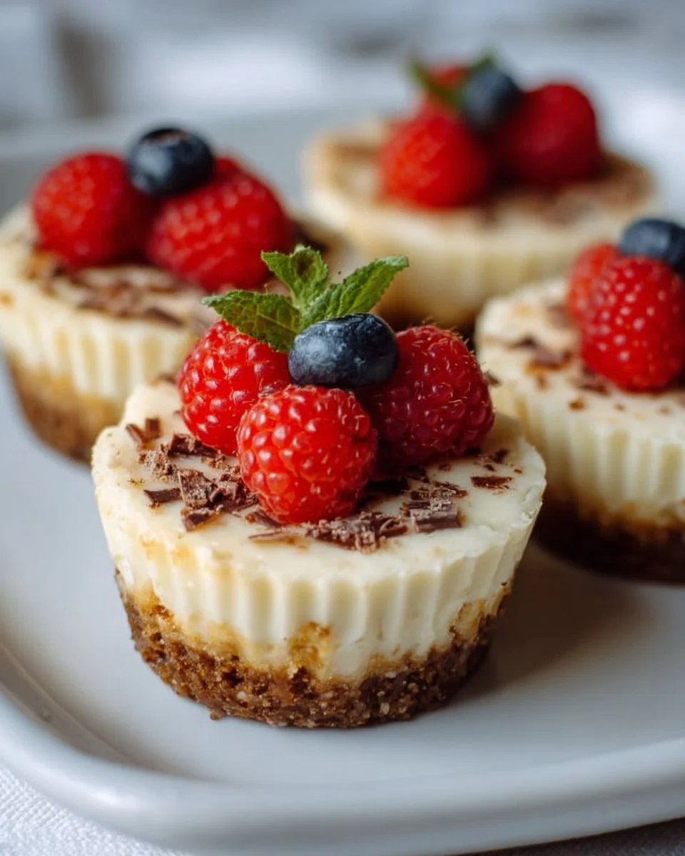 Delicious Greek Yogurt Cheesecake Cups topped with fresh berries