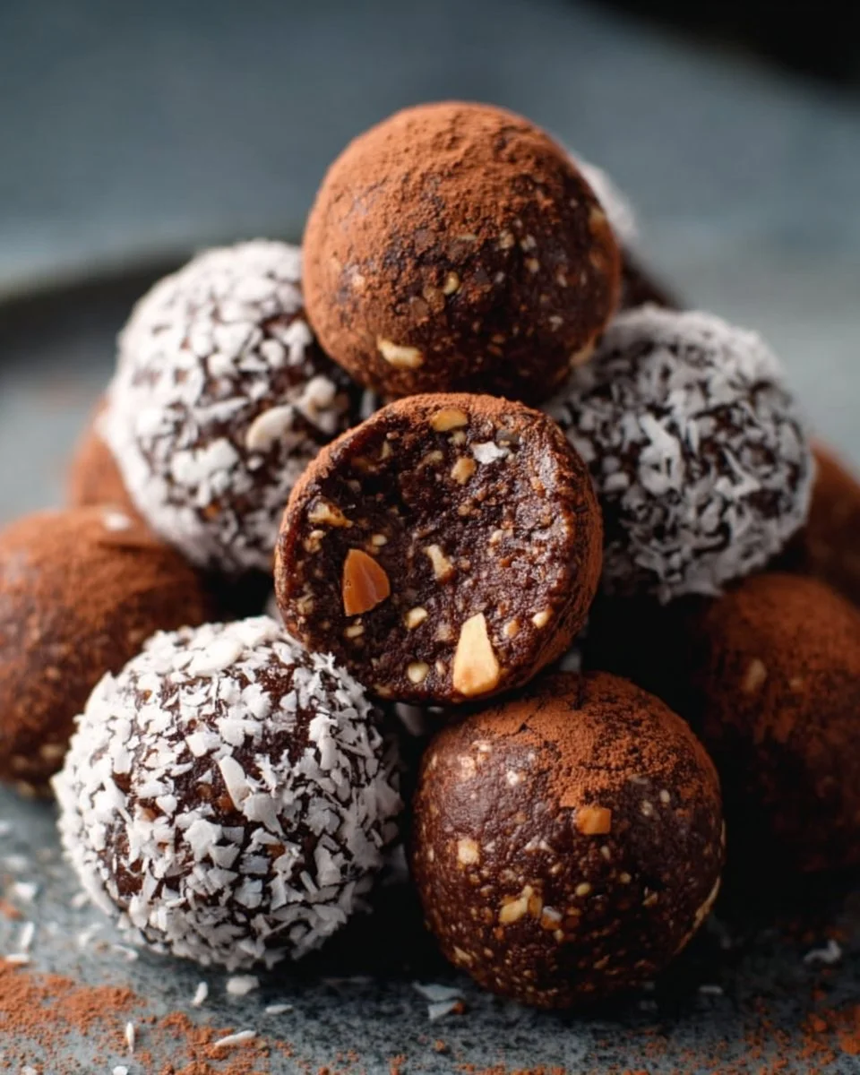 Healthy no-bake brownie balls made with wholesome ingredients