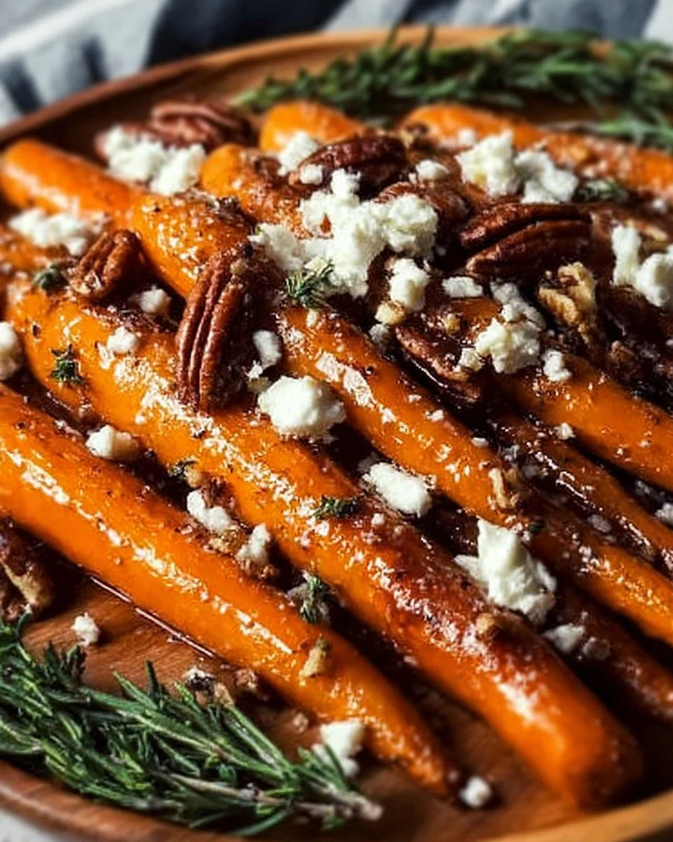 Heavenly Roasted Carrots with Candied Pecans and Goat Cheese 1 Plate of heavenly roasted carrots with candied pecans and goat cheese.