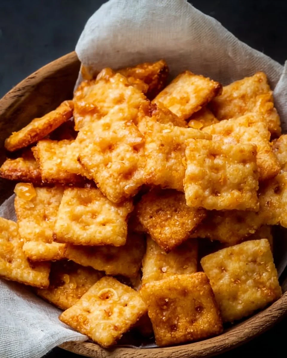 Homemade Cheddar Cheese Crackers 1 Plate of homemade cheddar cheese crackers served as a snack.